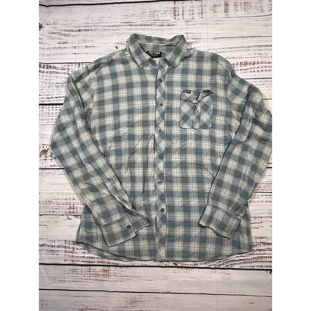 Zoo York Mens Large Gray Plaid Flannel Long Sleeve Button Down Skate Shirt